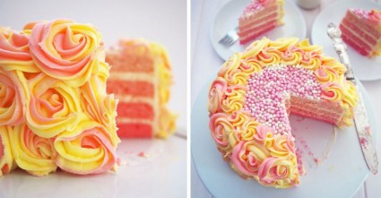 Pink rose and lemon velvet cake